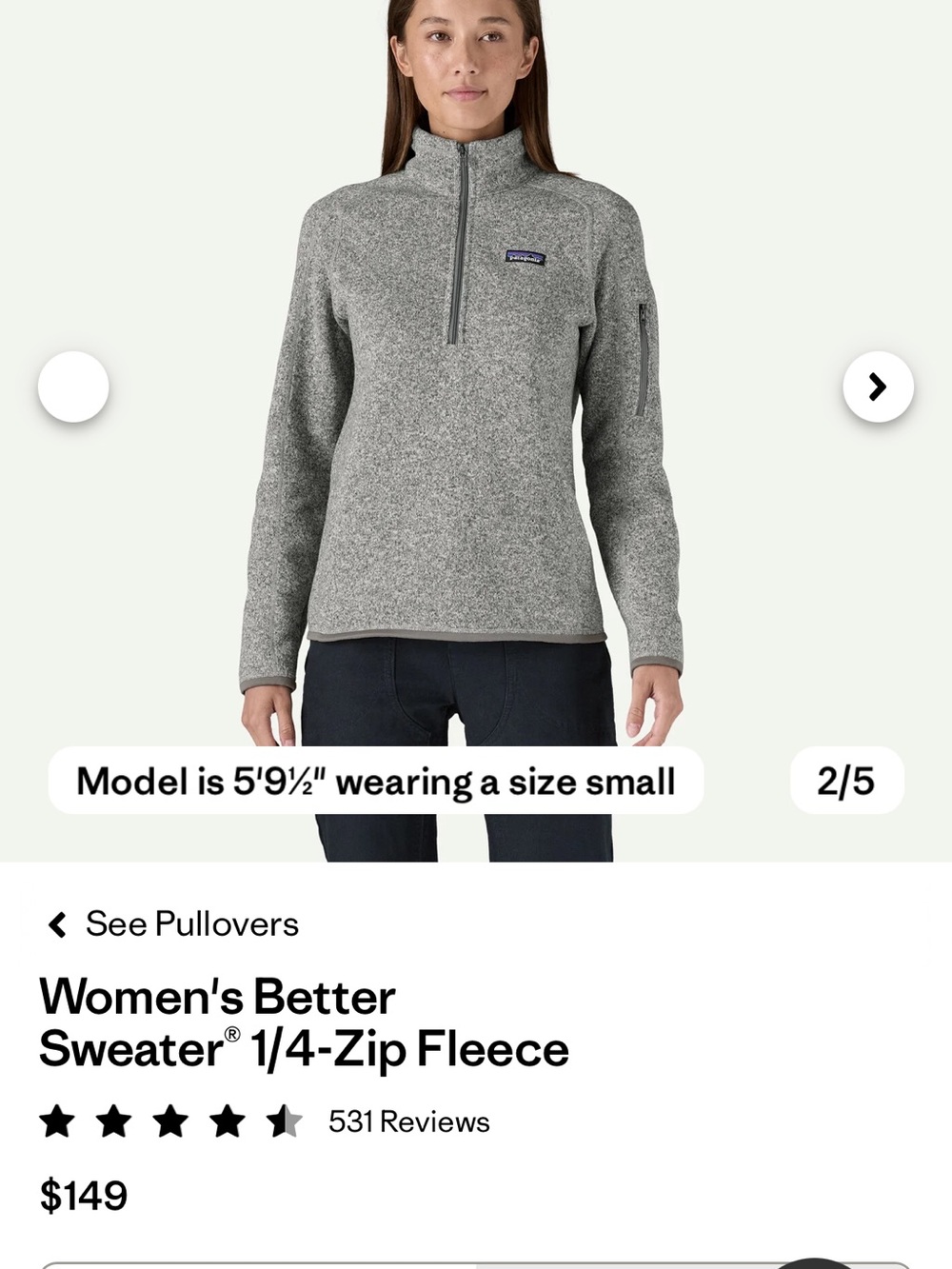 Patagonia Light Gray Heather Quarter-Zip Fleece Pullover - Picture 2 of 4